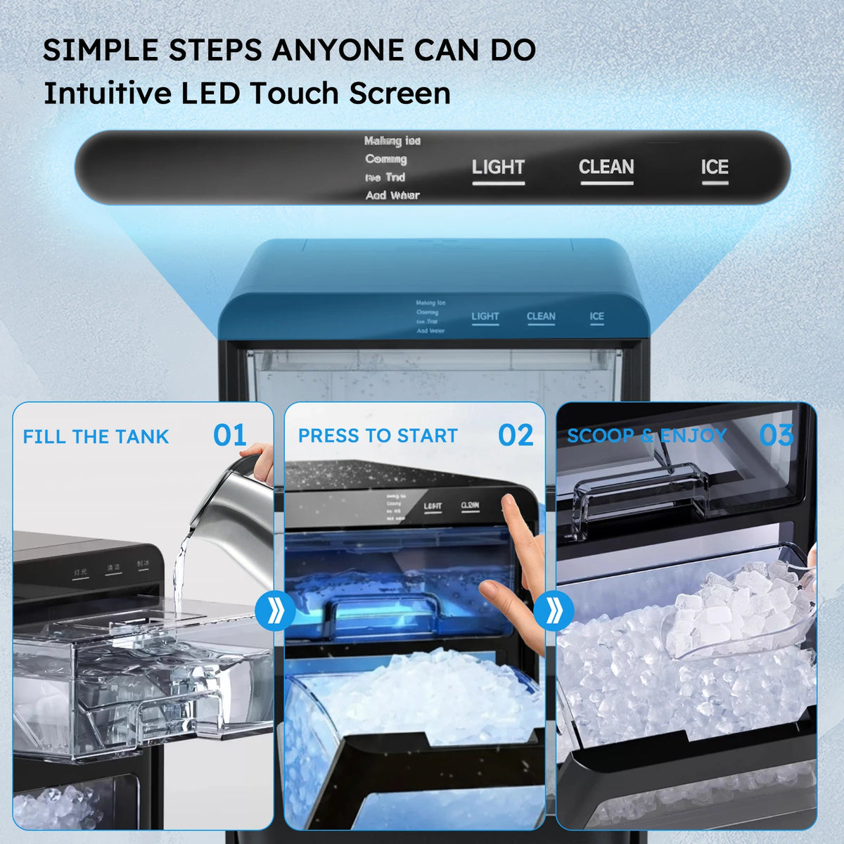 Shicuo Countertop Nugget Ice Maker Self Cleaning Stainless Steel Construction