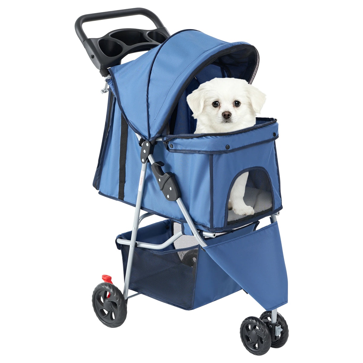 Foldable Three Wheel Pet Stroller For Small Dogs With Basket