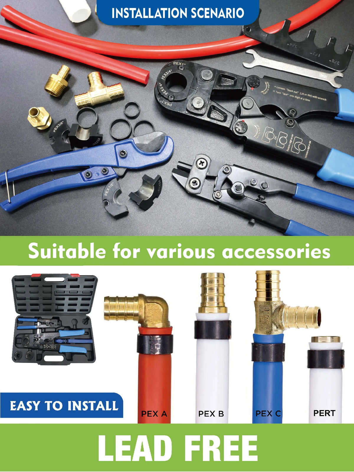 Tiger Teeth PEX Crimping Tools Kit Including Pipe Cutter
