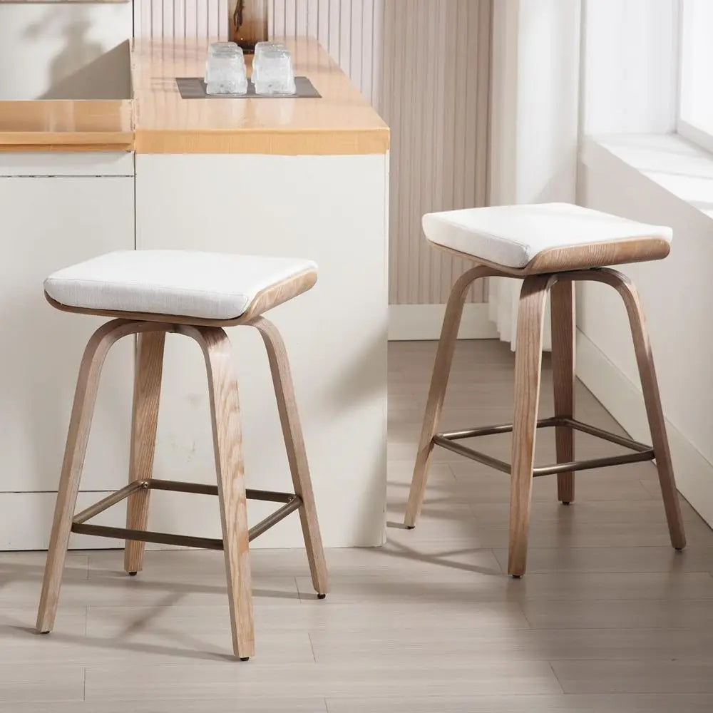 Modern Backless Swivel Bar Stools With Linen Upholstery And Steel Frame