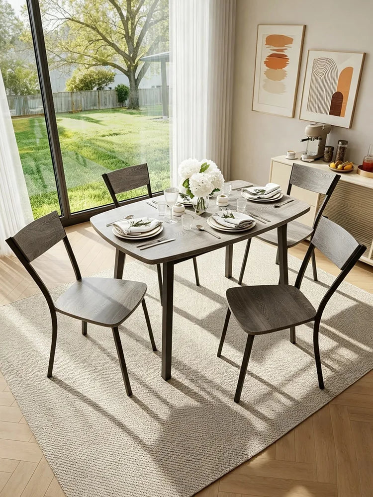 HiMISS Dining Set With Storage Shelf And Four Chairs