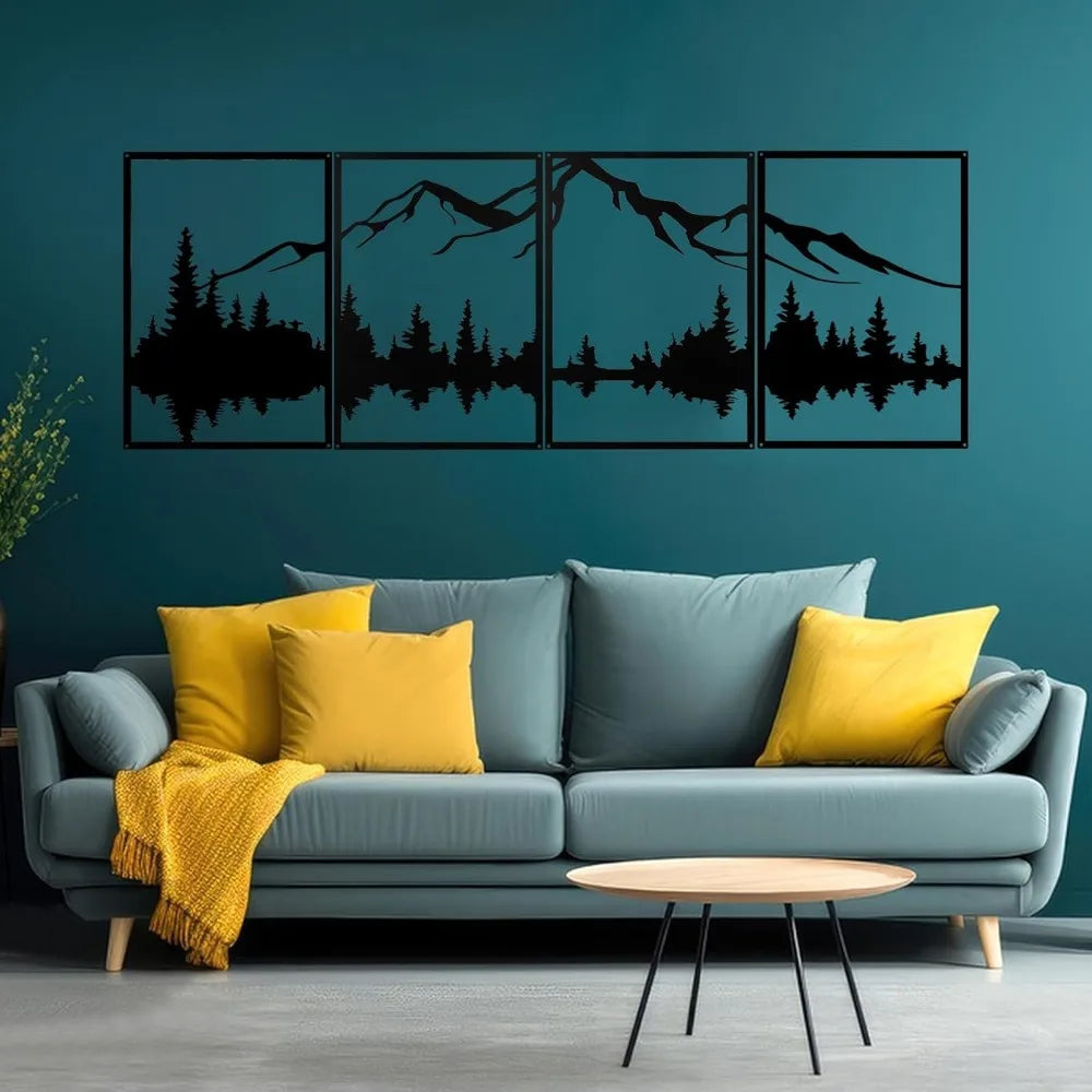 Ohrmbya Mountain Metal Wall Art Vertical Forest Decor Sculpture Set