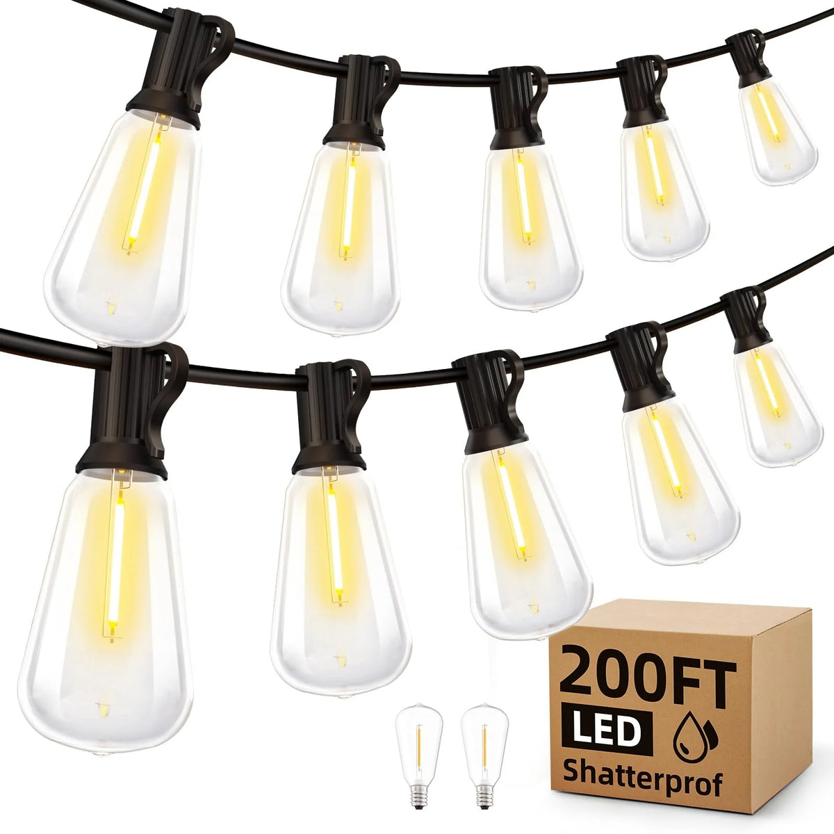 Mimirgb LED Outdoor String Lights Dimmable Waterproof ST38 Bulbs