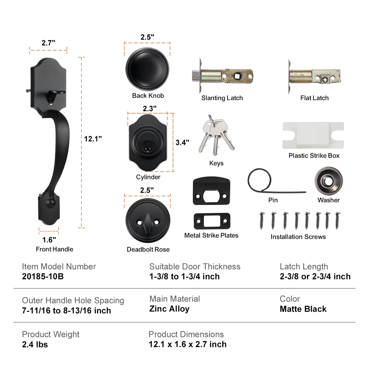 Premium Exterior Front Door Handle Single Cylinder Deadbolt Set
