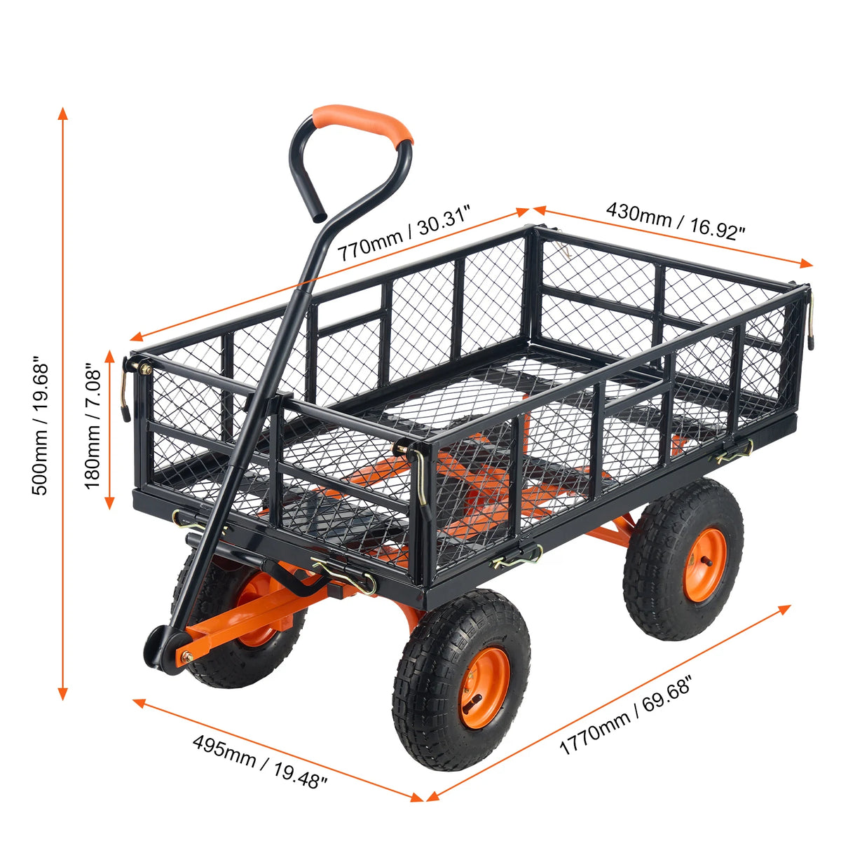 SucceBuy Sturdy Metal Garden Utility Wagon And Dump Cart