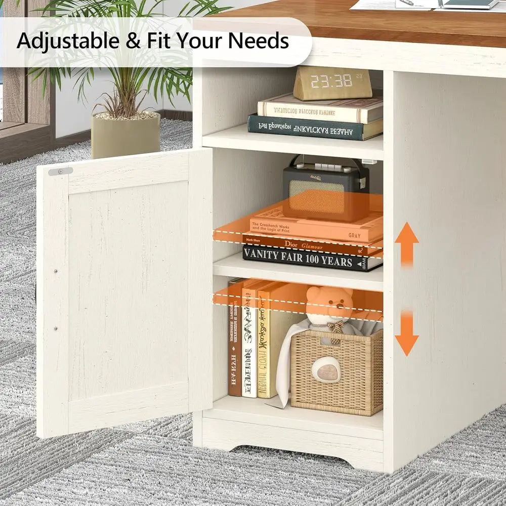 Computer Desk With Power Outlets Storage Cabinet And Printer Stand