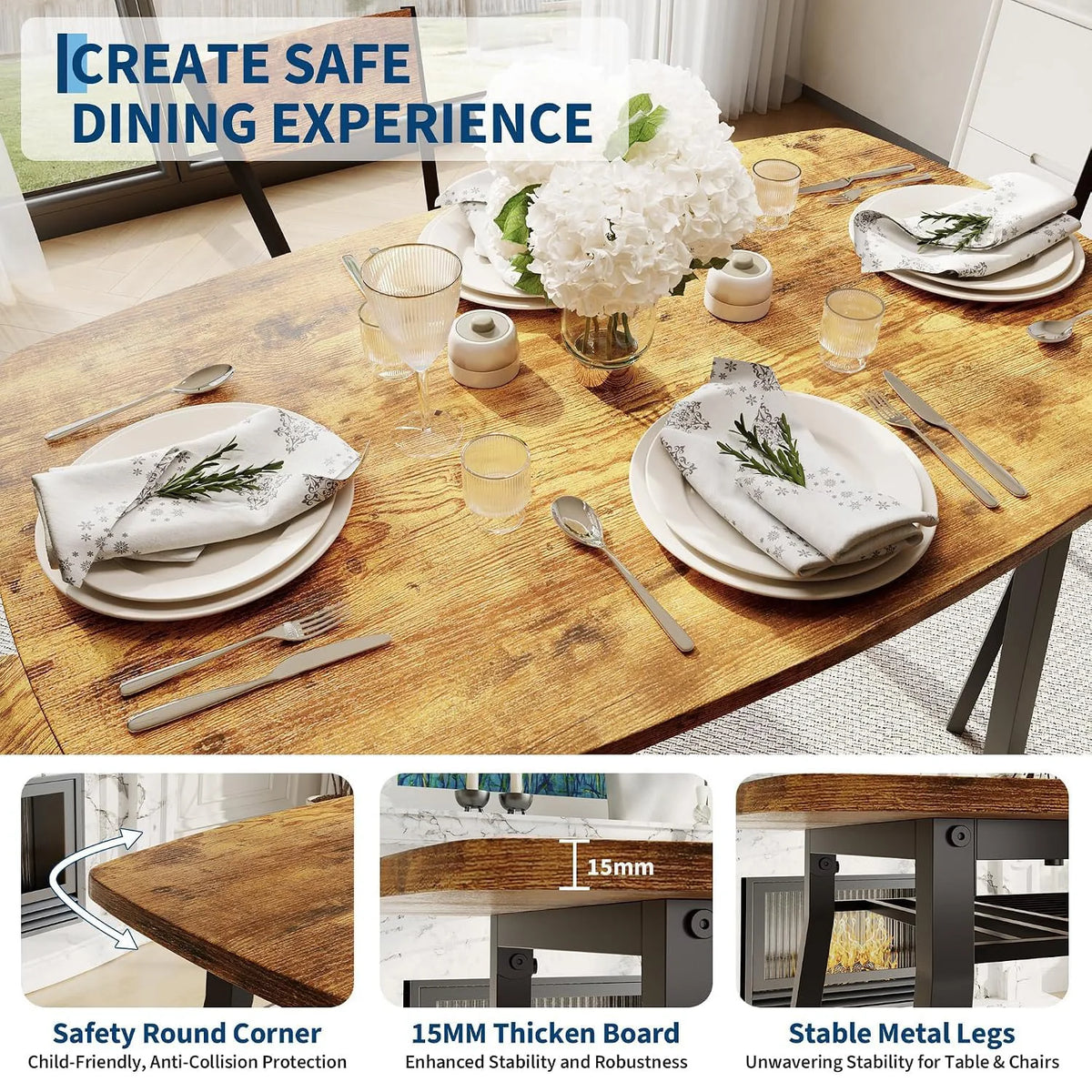 HiMISS Dining Set With Storage Shelf And Four Chairs