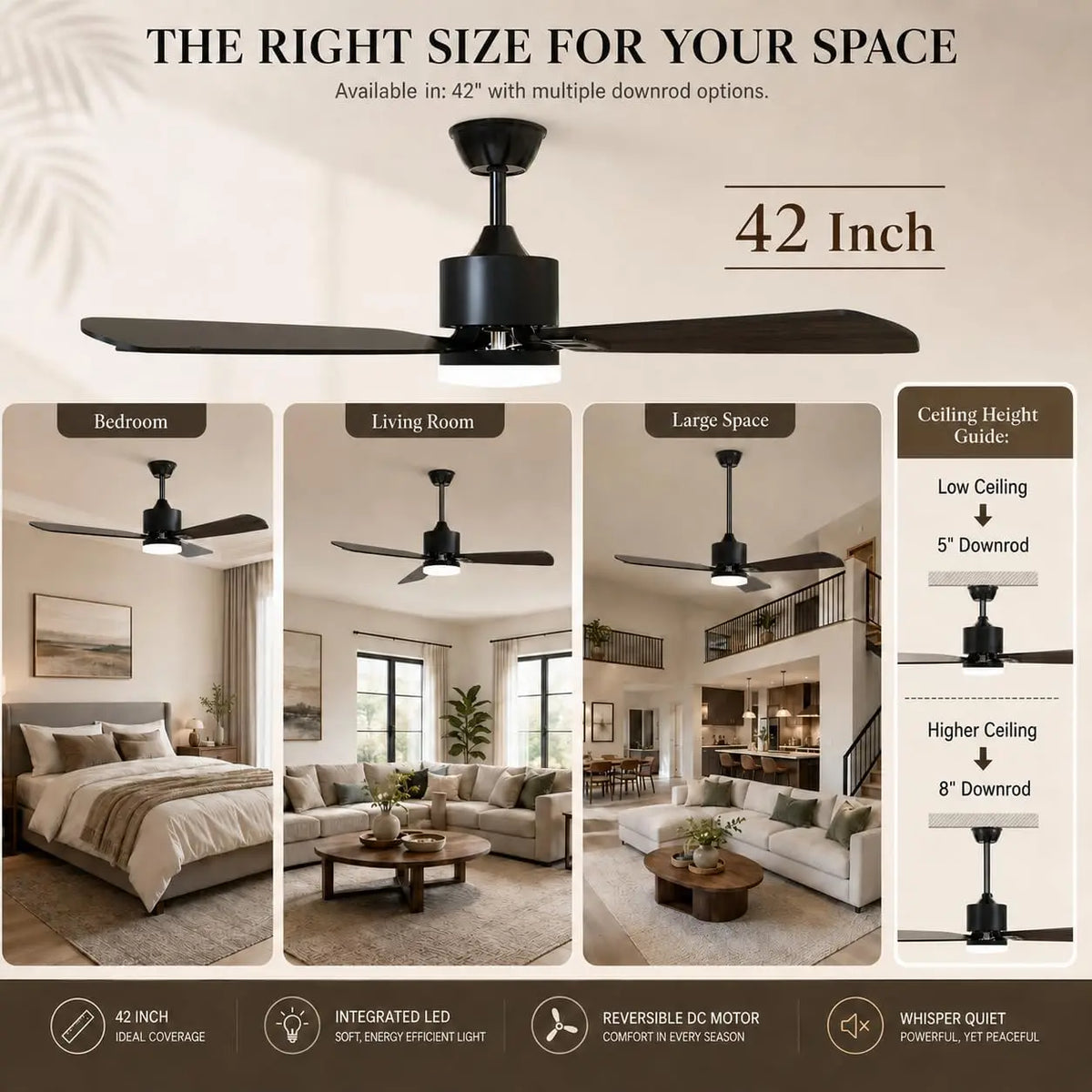 Ceiling Fan With LED Light Remote Control And Reversible Motor