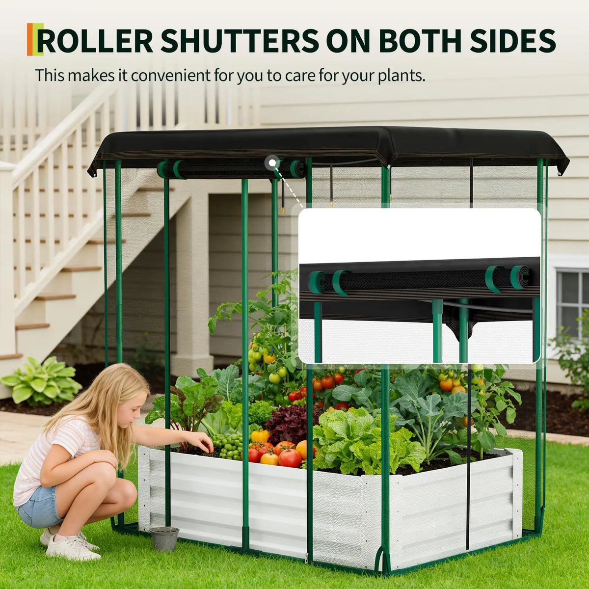 HiMISS Galvanized Metal Garden Bed With Drip Irrigation Net Set
