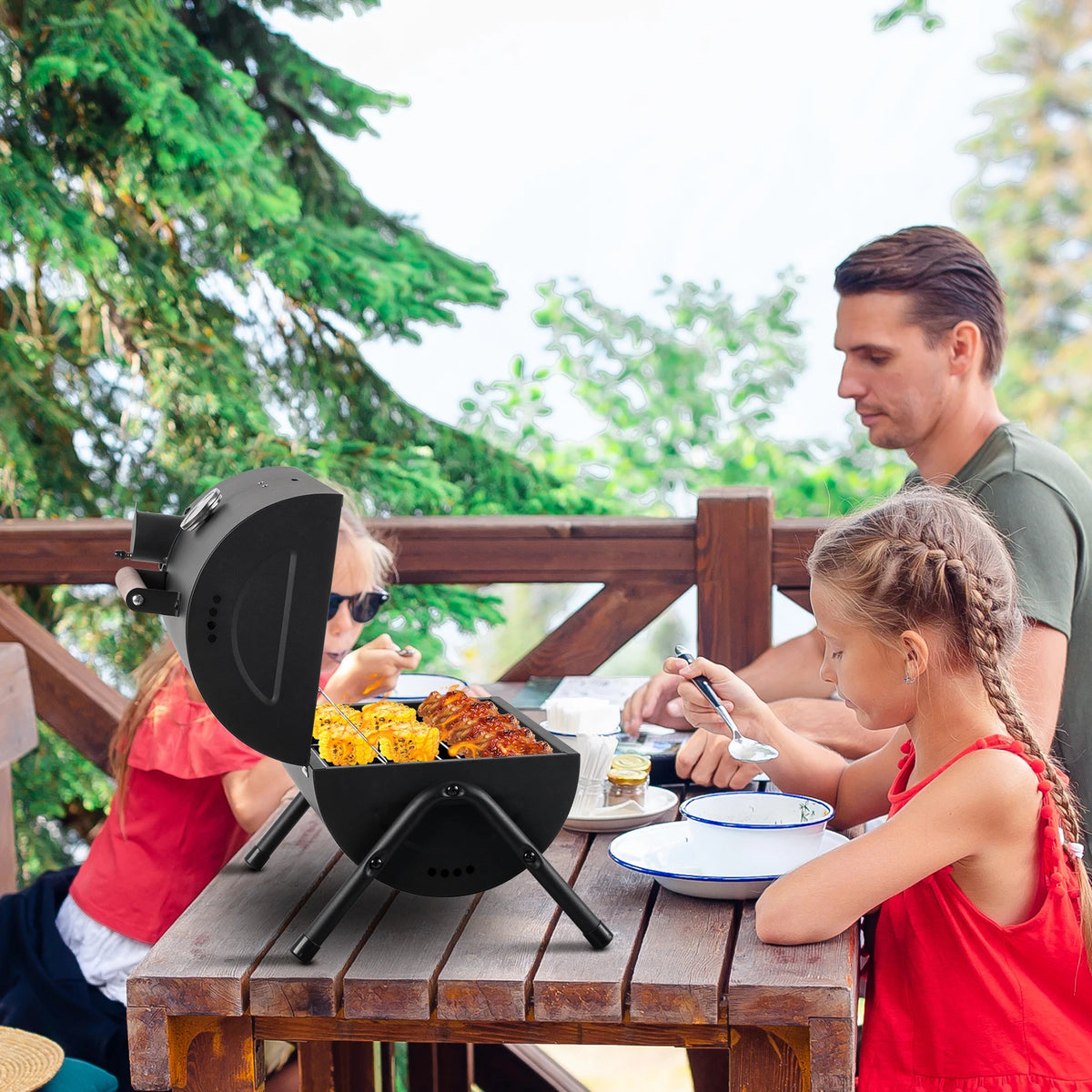 Compact Portable Charcoal Grill With Thermometer For Outdoor Camping