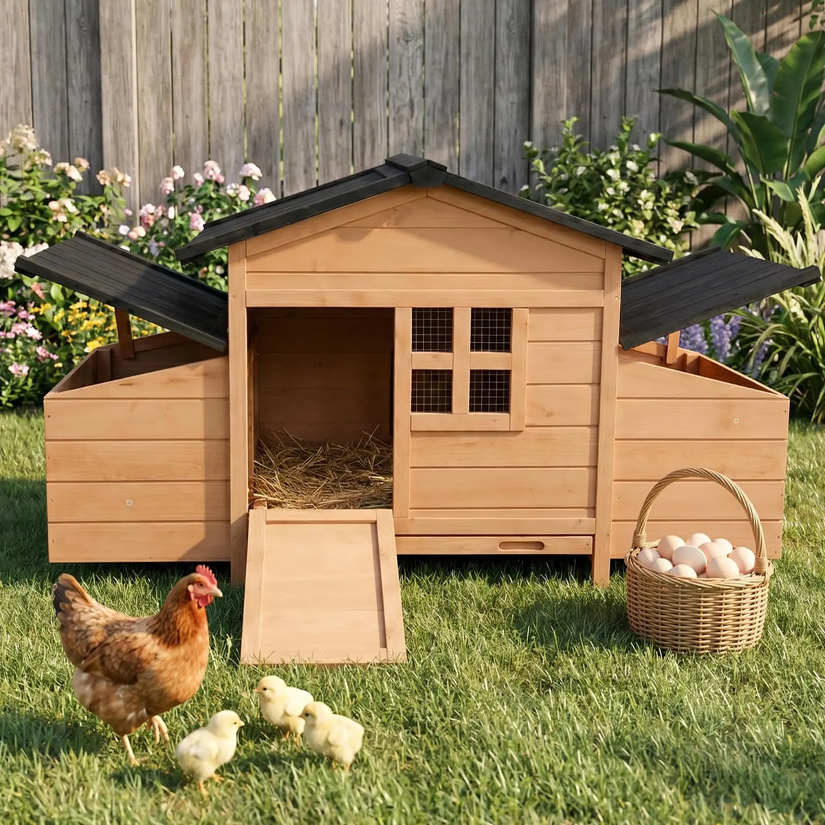 Wooden Chicken Coop With Nesting Boxes Ramp And Ventilated Window