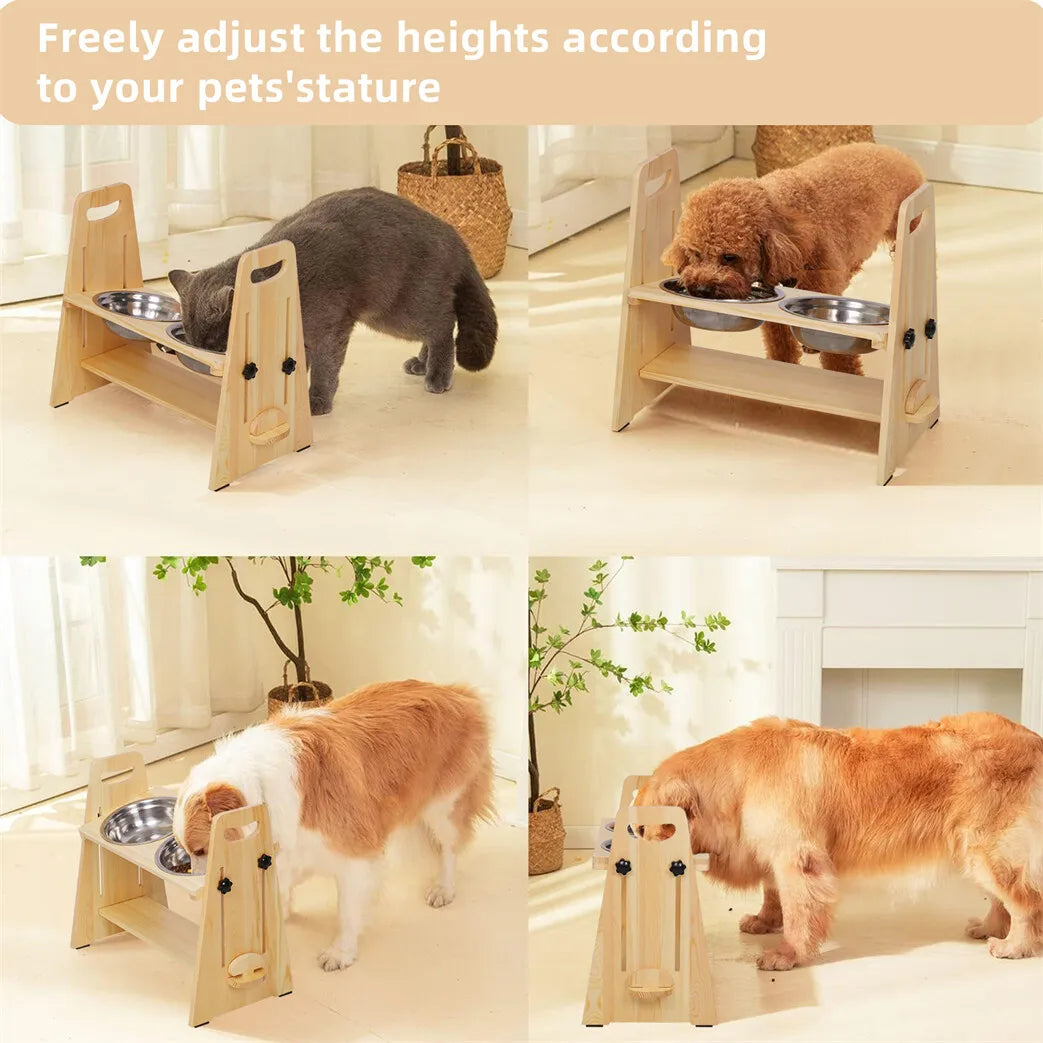 Adjustable Elevated Dog Food And Water Bowl Feeder Station