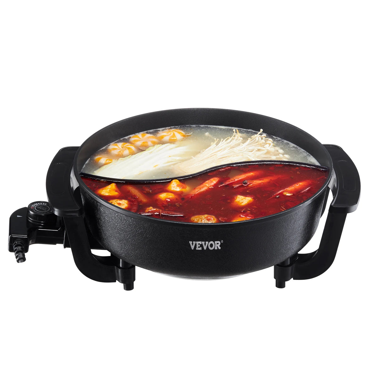 SucceBuy Double Flavor Electric Hot Pot With Divider Glass Lid