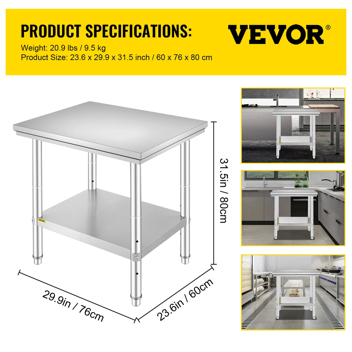 SucceBuy Stainless Steel Commercial Kitchen Work Table With Undershelf