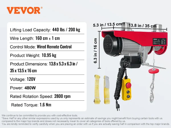 SucceBuy Electric Hoist Winch With Wired And Wireless Remote Control