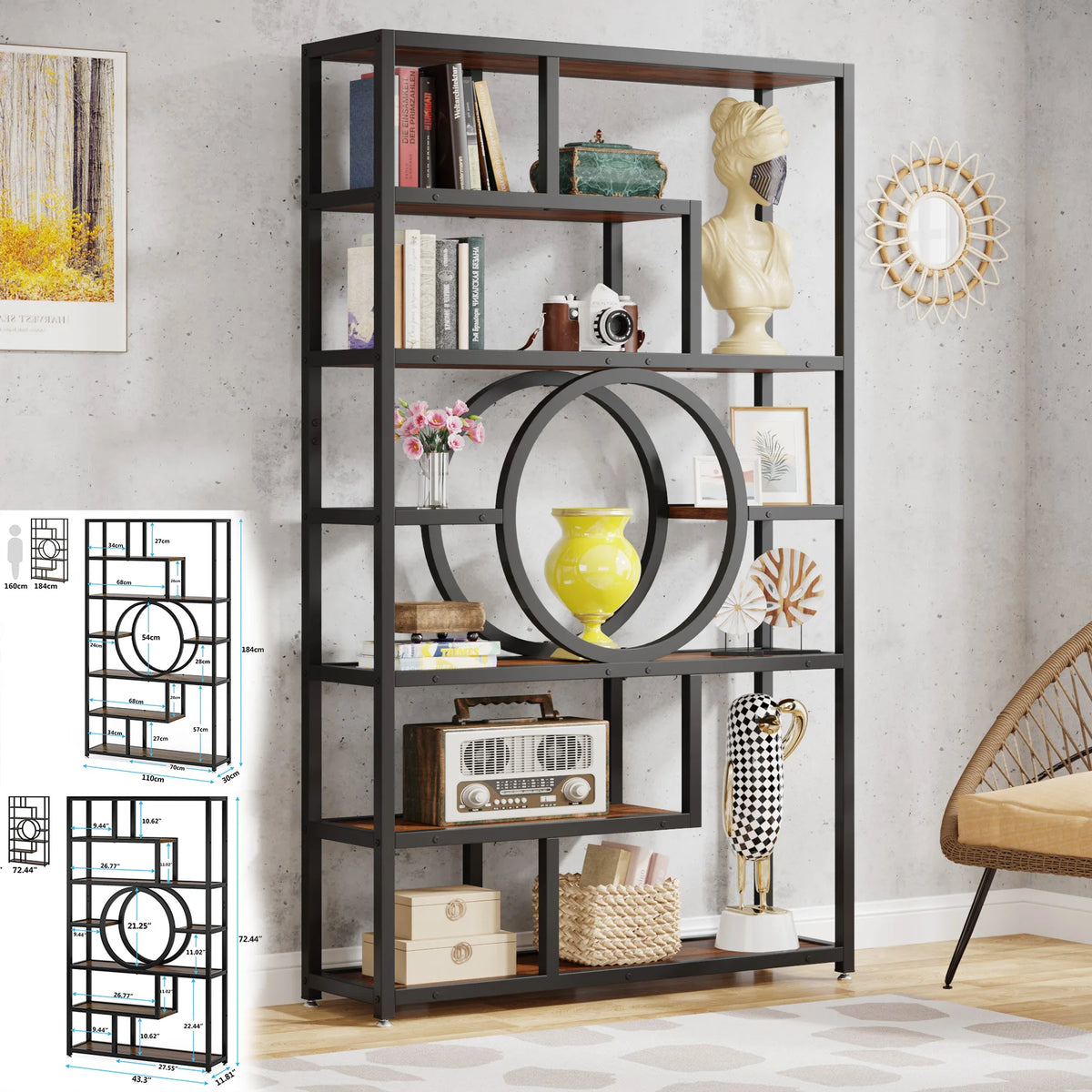 Tribesigns Industrial Etagere Bookshelf Five Tier Display Storage Organizer