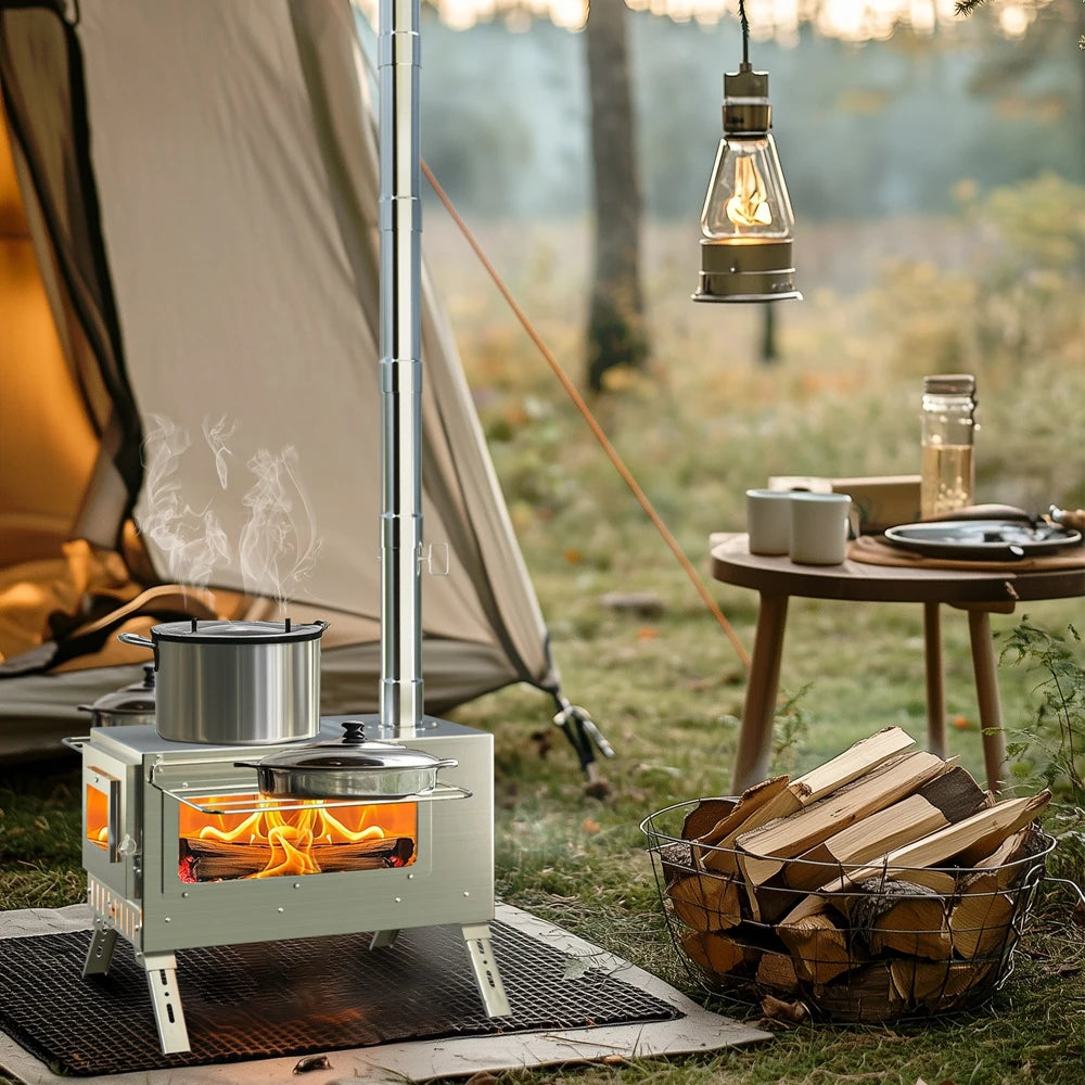 Portable Stainless Steel Wood Burning Camping Stove With Chimney