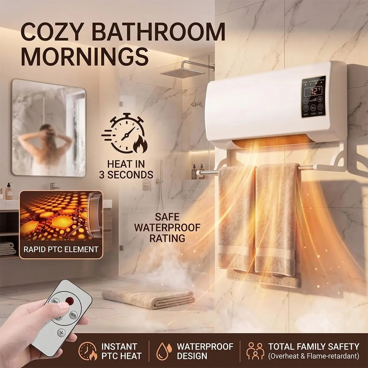 Wall Mounted 2-in-1 Heater And Air Conditioner Fan With Remote