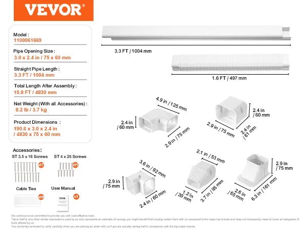 Vevor Paintable Mini Split Line Set Cover Decorative Pipe Sleeve