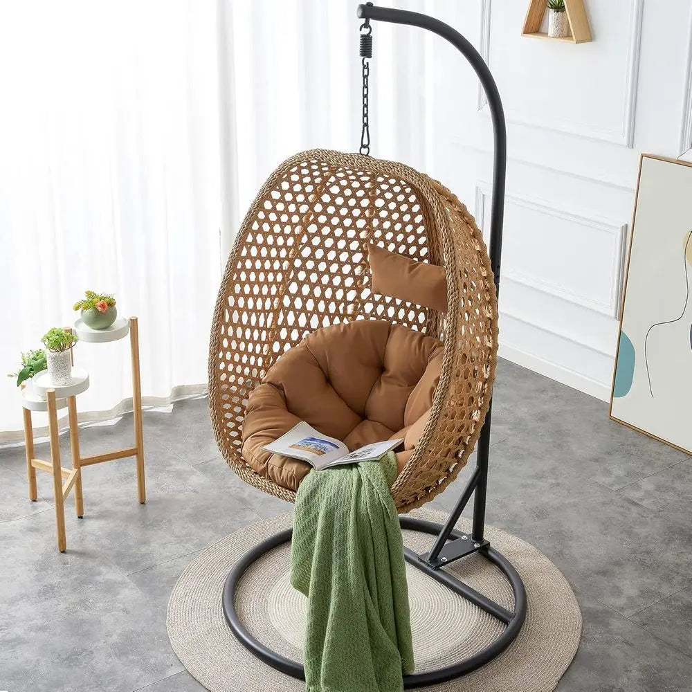 Premium PE Rattan Hanging Egg Chair With Metal Stand