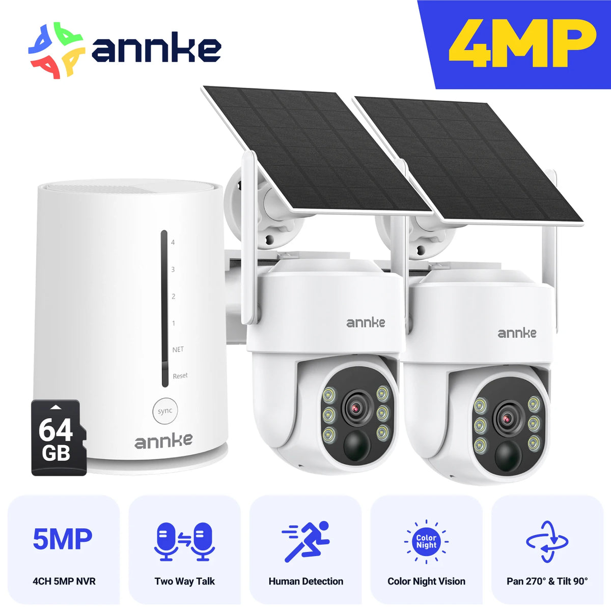 Annke Wireless Security Camera System Solar PIR Motion Detection