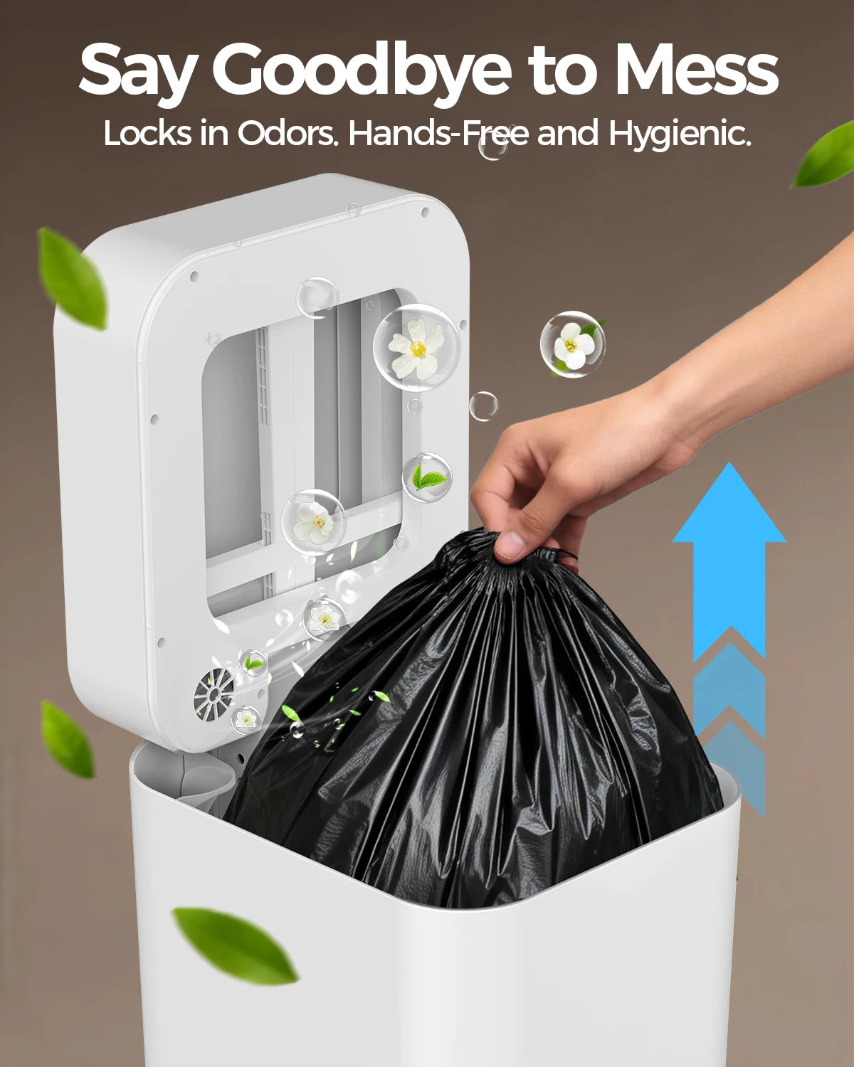 Automatic Touchless Self Sealing Smart Trash Can With Odor Control