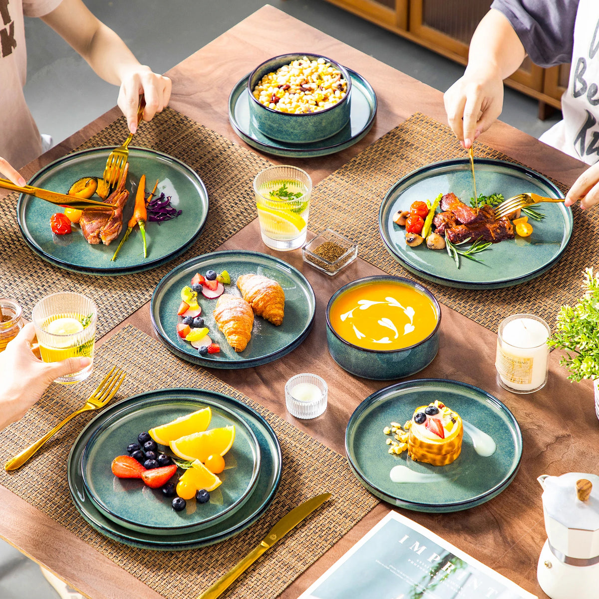 Malacasa Ceramic Reactive Glaze Dinnerware Set With Plates And Bowls