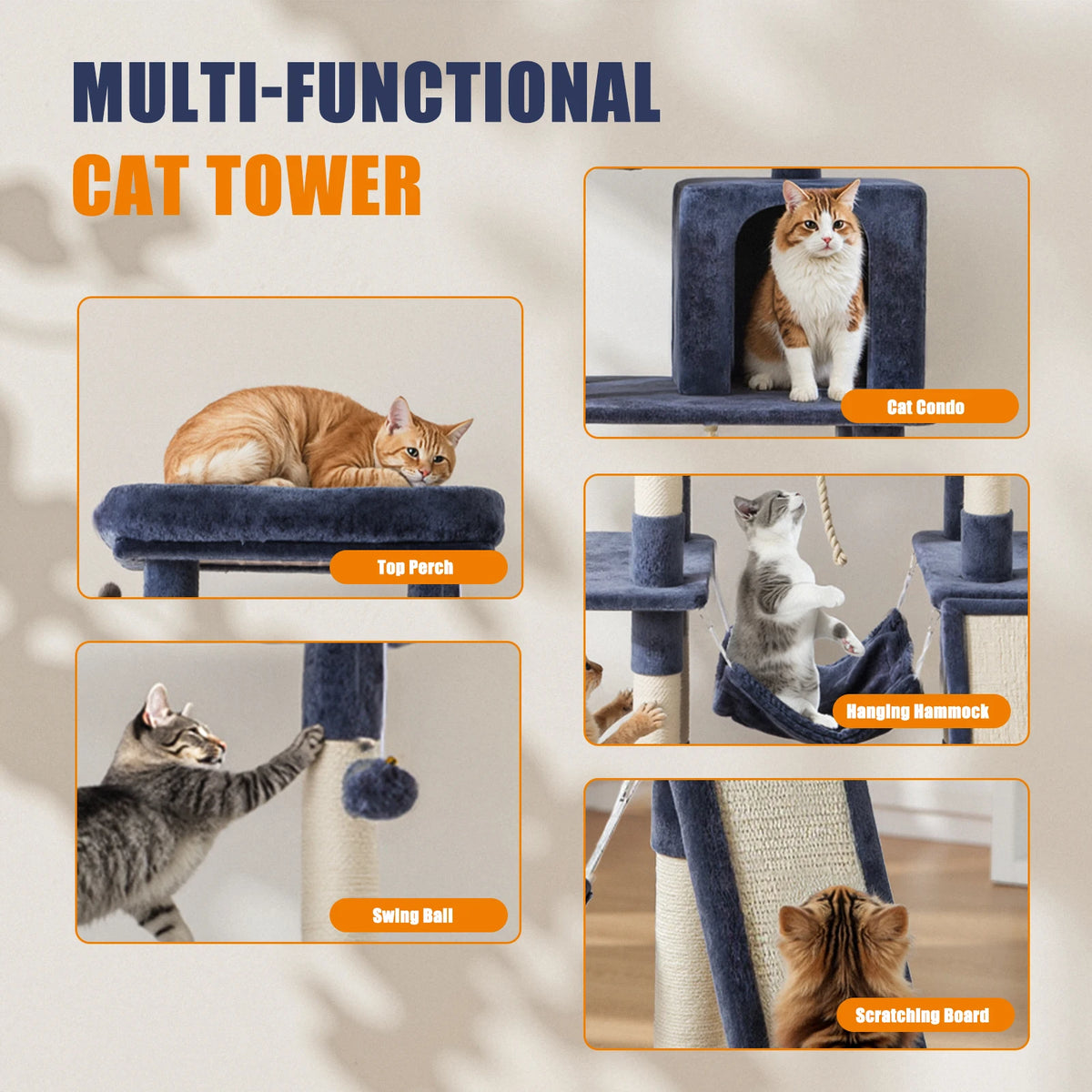 MCQ Sturdy Cat Tree Tower Featuring Sisal Posts And Condo