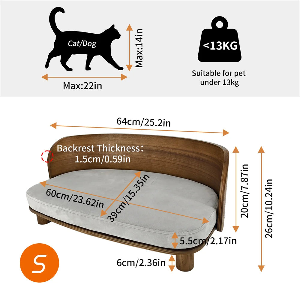 BORWART Elevated Wood Pet Sofa With Cushion For Small Pets