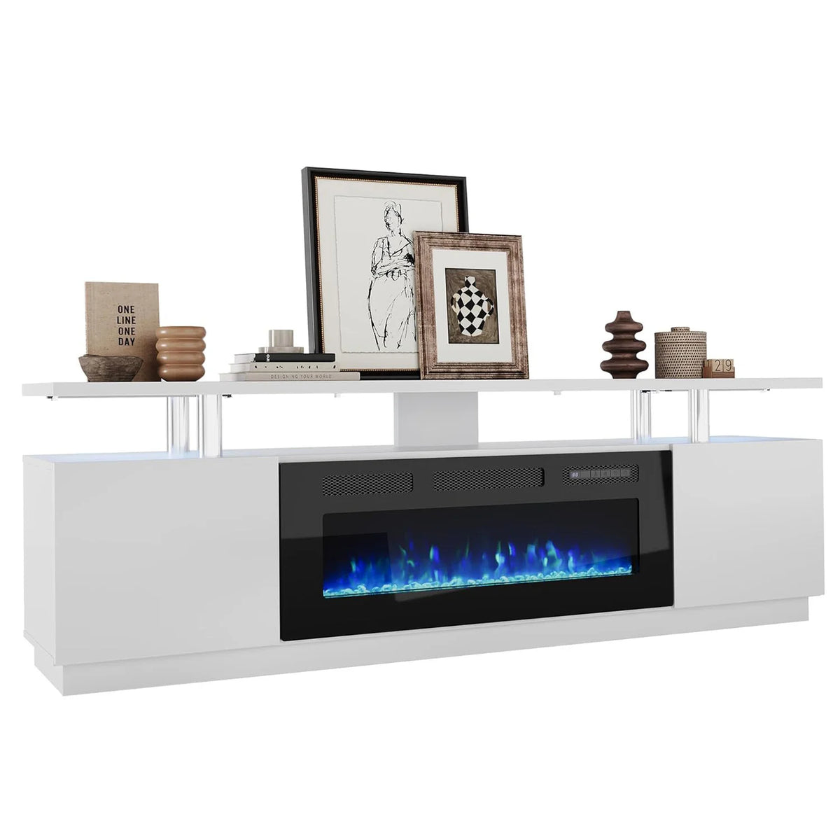 Adoolla Fireplace TV Stand With Electric Heater And LEDs