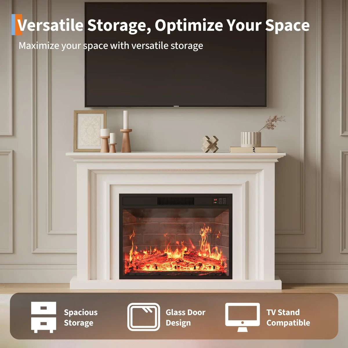 Adoolla Modern Electric Fireplace With Remote Control And Thermostat