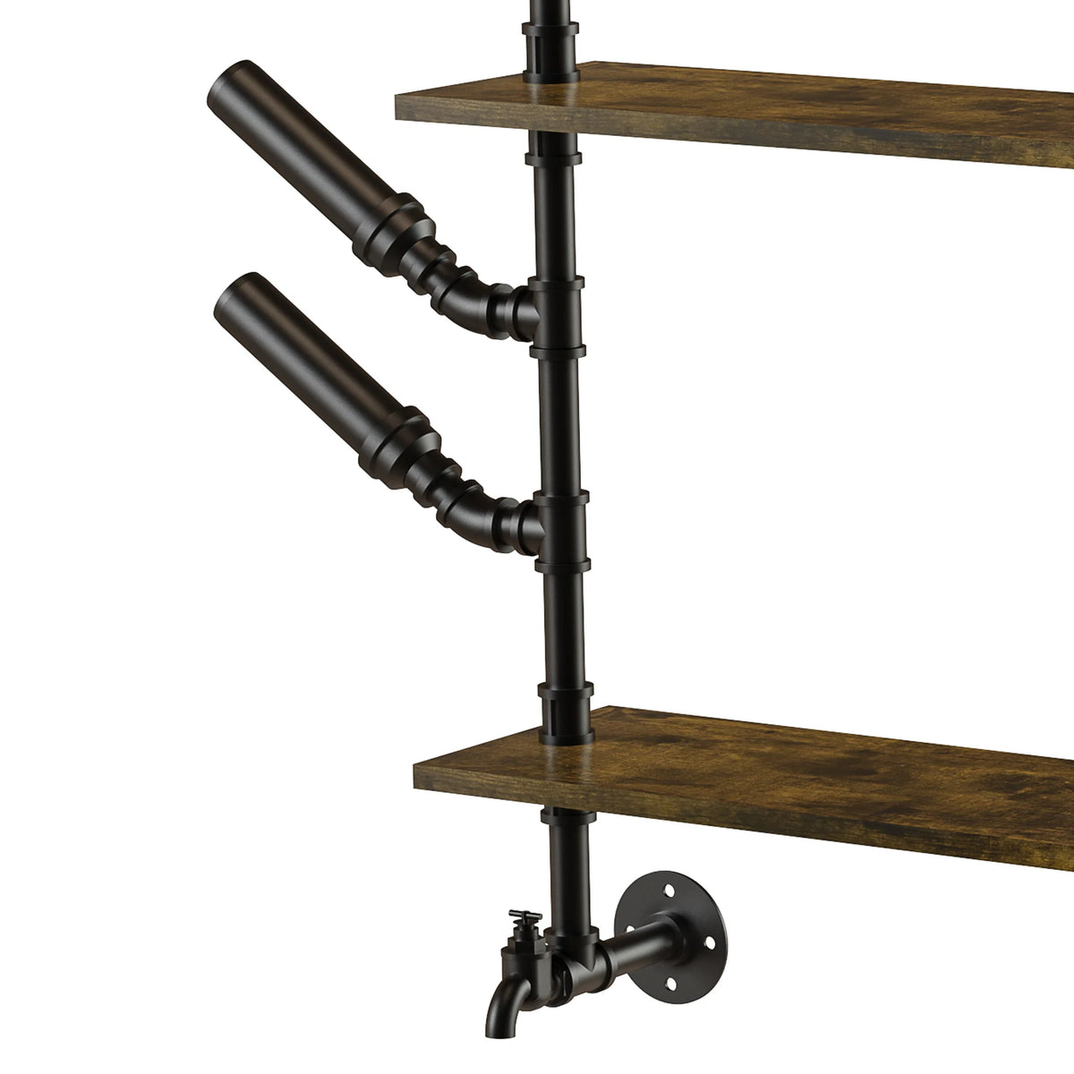 Industrial Pipe Metal Bar Shelf With Floating Wine Glass Rack