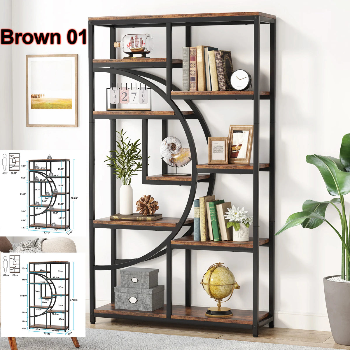 Tribesigns Industrial Etagere Bookshelf Five Tier Display Storage Organizer