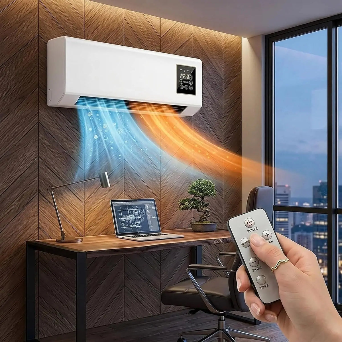 Wall Mounted 2-in-1 Heater And Air Conditioner Fan With Remote