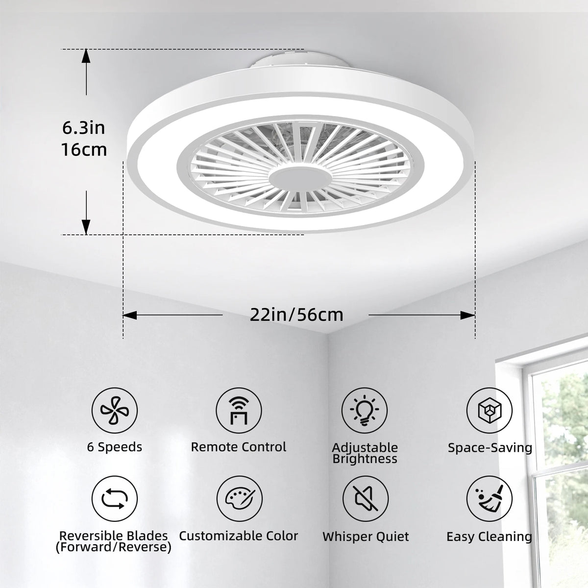 Silent Ceiling Fan Light Reversible DC Motor Remote Control
