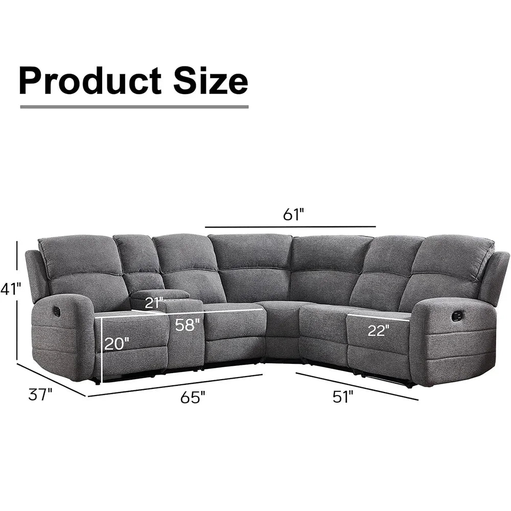 EbelLO Reclining Fabric Sectional With Cup Holders Padded Headrest