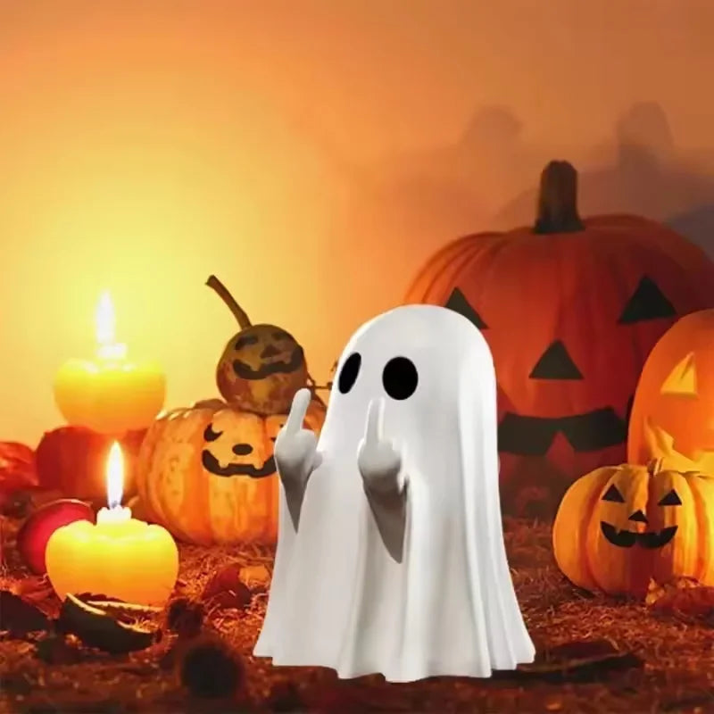 Cute Ghost Resin Statue Middle Finger Spooky Halloween Shelf Decor