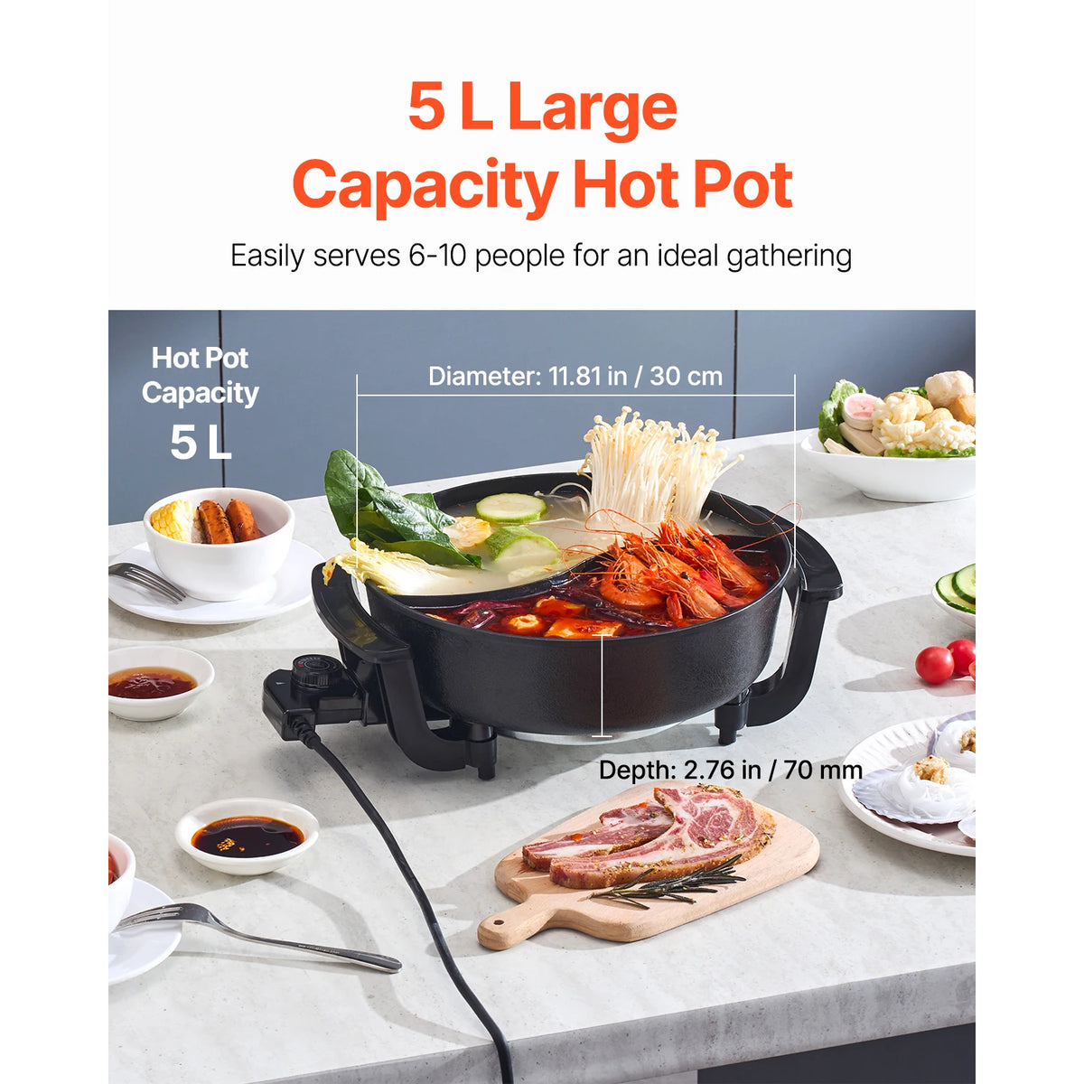 SucceBuy Double Flavor Electric Hot Pot With Divider Glass Lid