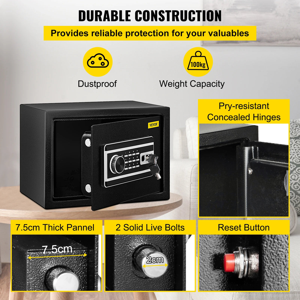 SucceBuy Fingerprint Safe Deposit Box With Digital Electronic Lock