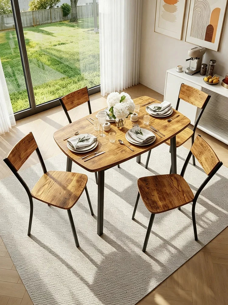 HiMISS Dining Set With Storage Shelf And Four Chairs