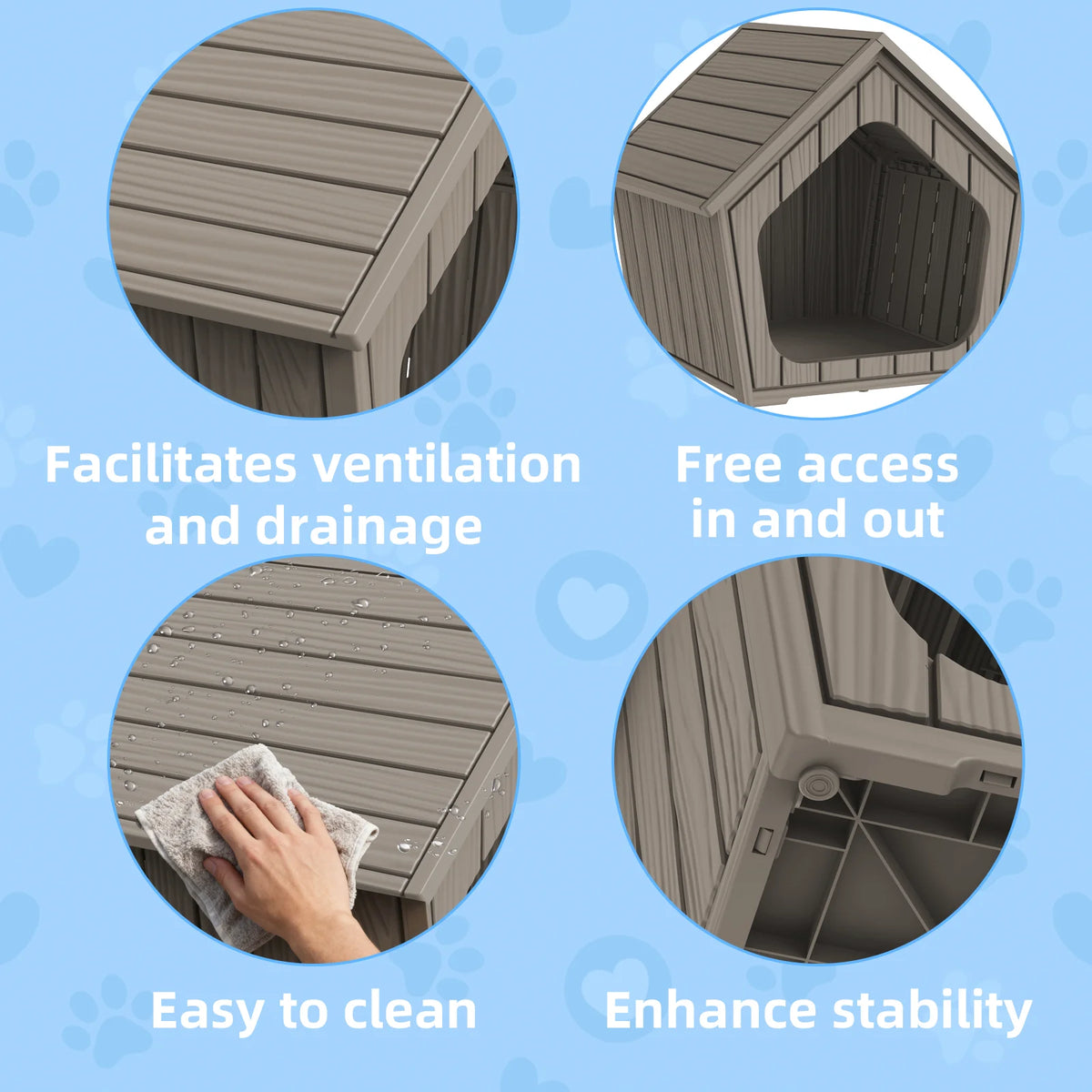 Waterproof Gable Roof Plastic Pet House For Outdoors