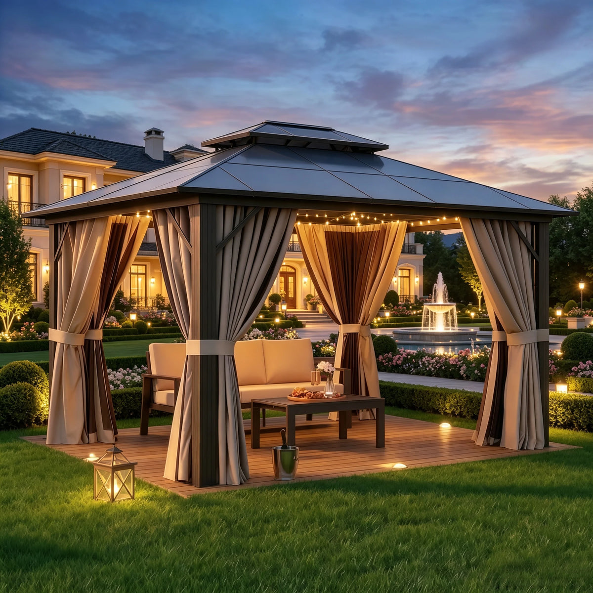 Nordivale Aluminum Hardtop Gazebo With Polycarbonate Roof Curtains And Netting