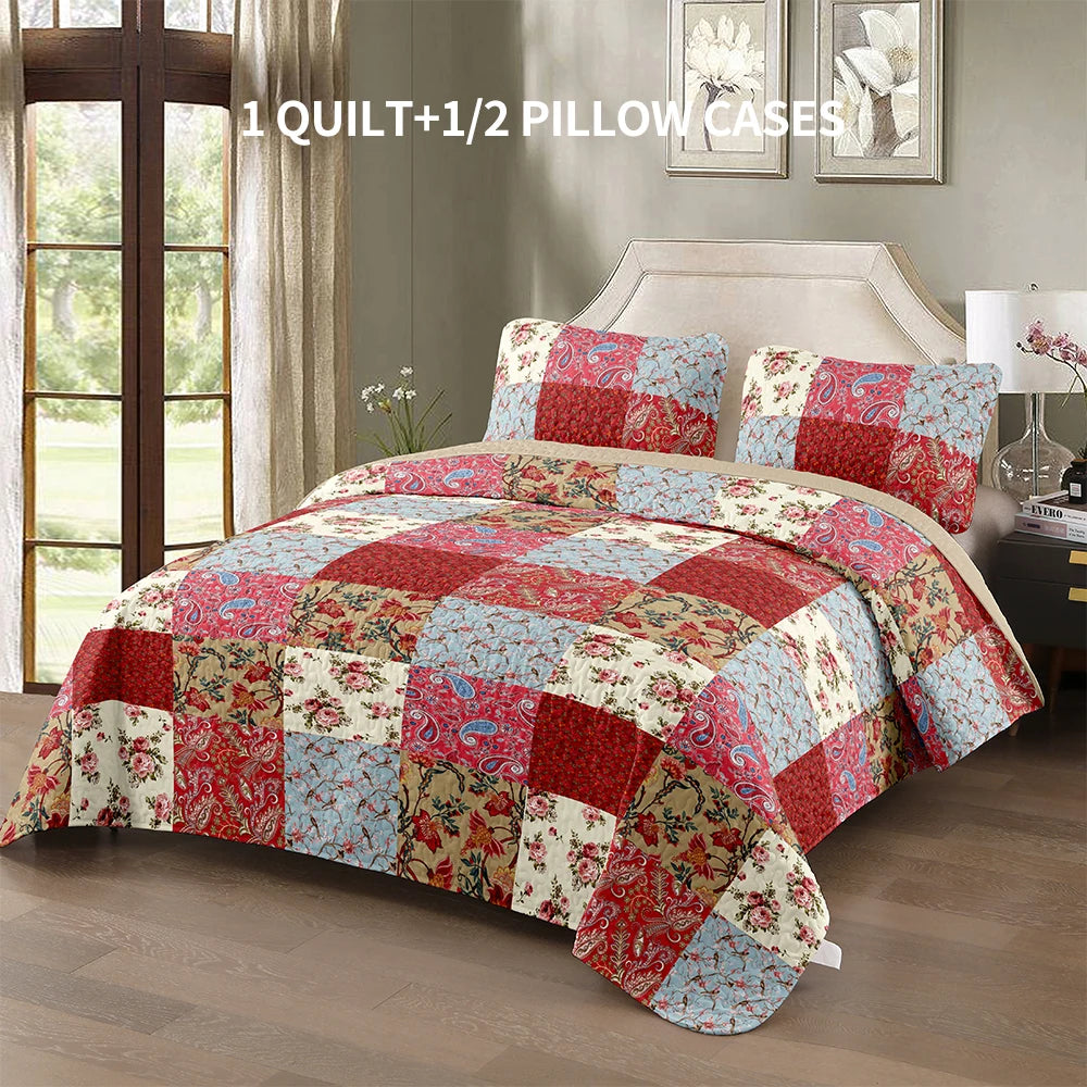 Quilted 100 Percent Polyester Bed Cover Set with Two Pillowcases