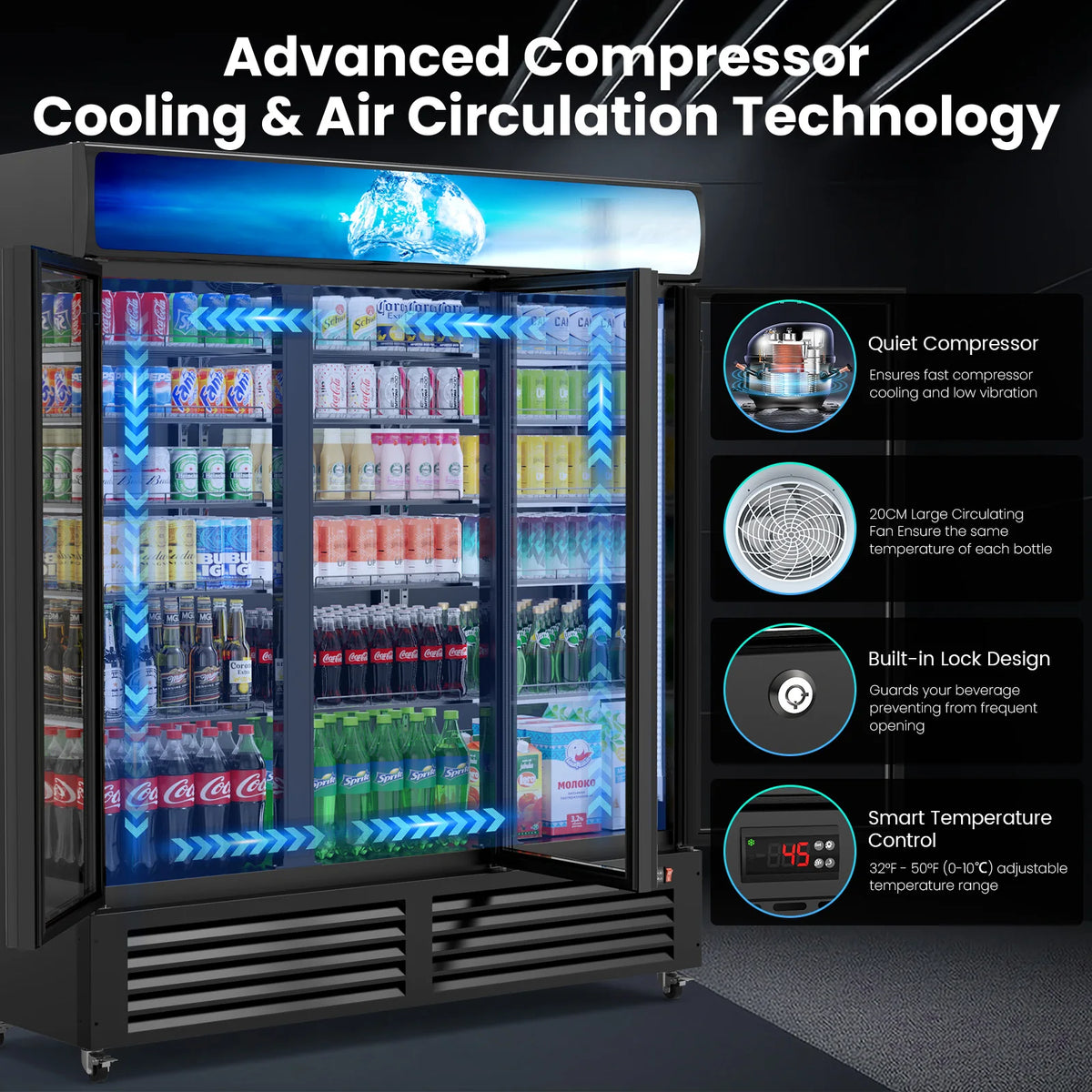 SHICUO Commercial Beverage Display Refrigerator With Three Glass Doors