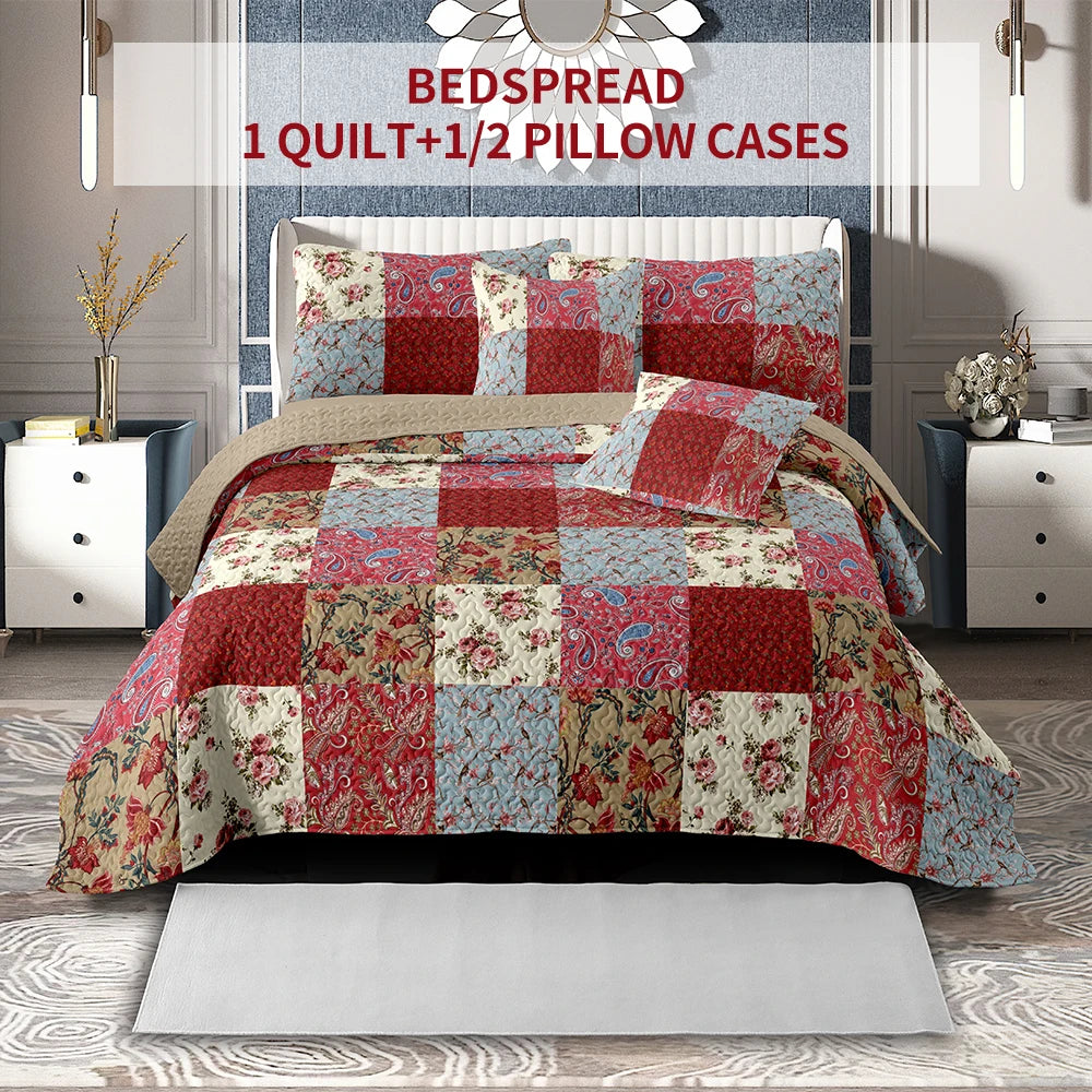 Quilted 100 Percent Polyester Bed Cover Set with Two Pillowcases