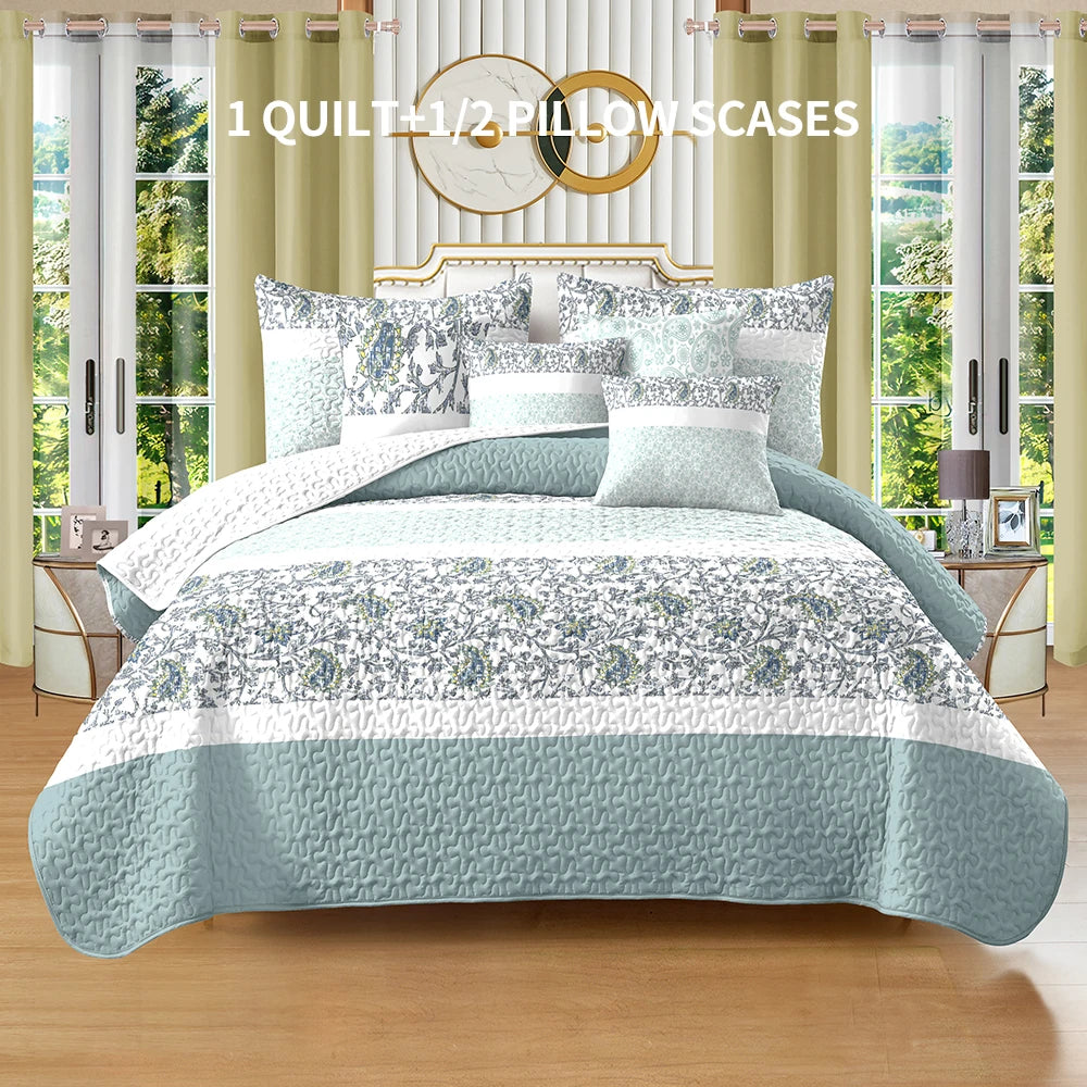 Quilted 100 Percent Polyester Bed Cover Set with Two Pillowcases