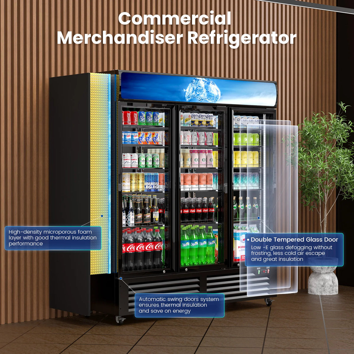SHICUO Commercial Beverage Display Refrigerator With Three Glass Doors