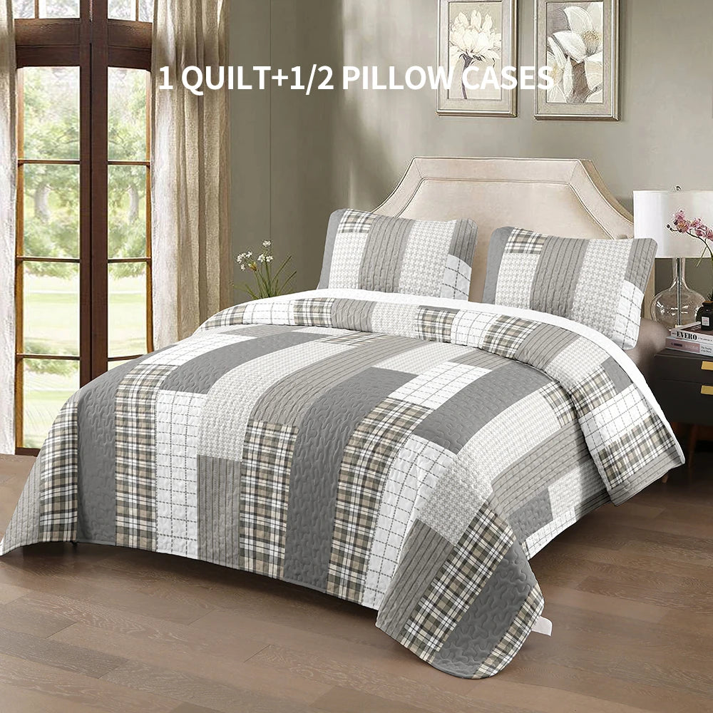 Quilted 100 Percent Polyester Bed Cover Set with Two Pillowcases
