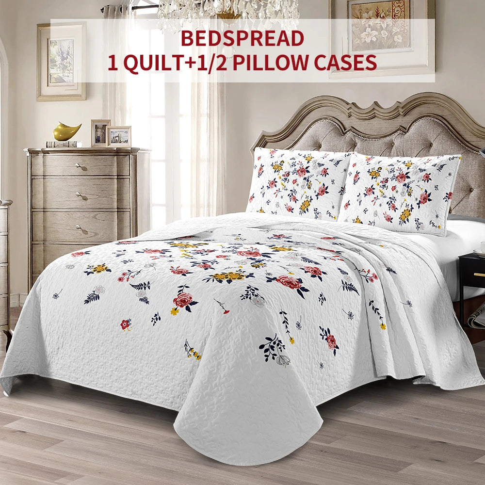 Quilted 100 Percent Polyester Bed Cover Set with Two Pillowcases