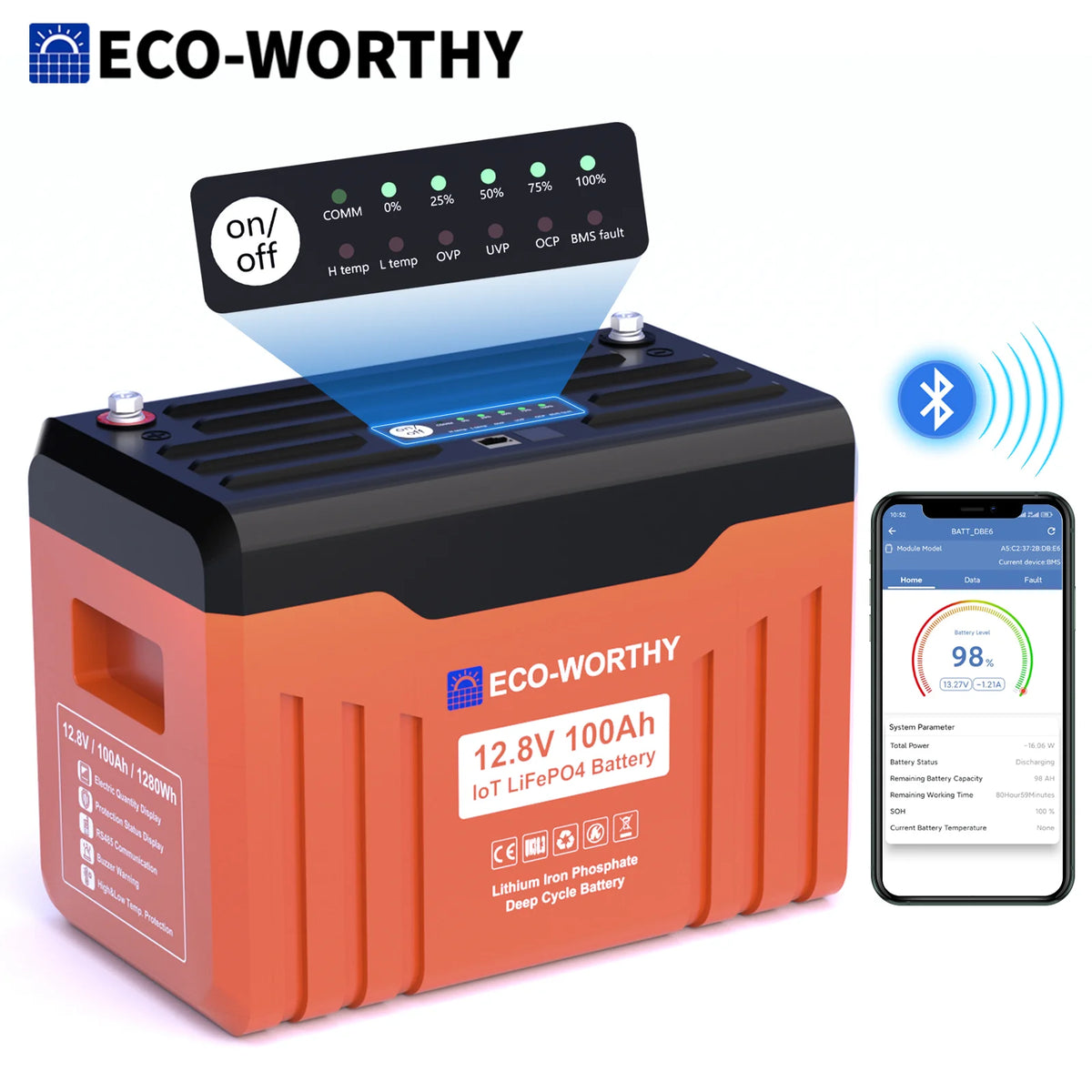 ECO-WORTHY LiFePO4 Lithium Battery With Bluetooth Connectivity